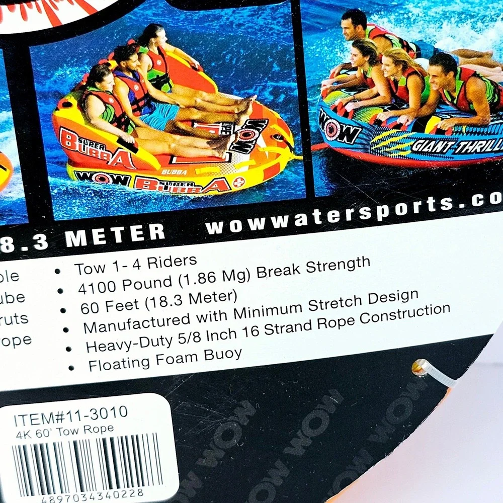 WOW Watersports 4K Tow Rope 60ft Heavy Duty Floating Foam‎ Handle Lake - M925.2